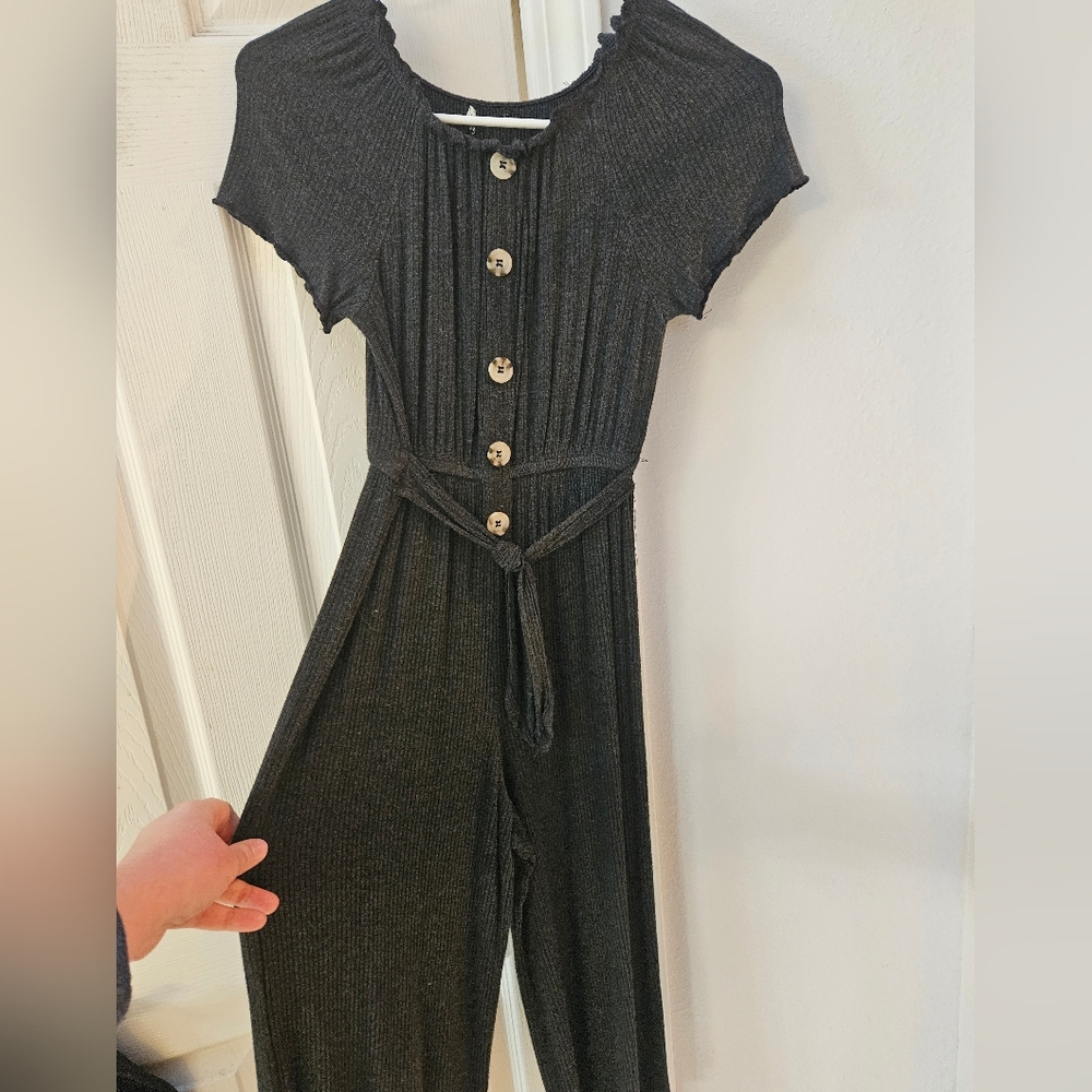 Girls Charcoal Gray Romper (pant length)